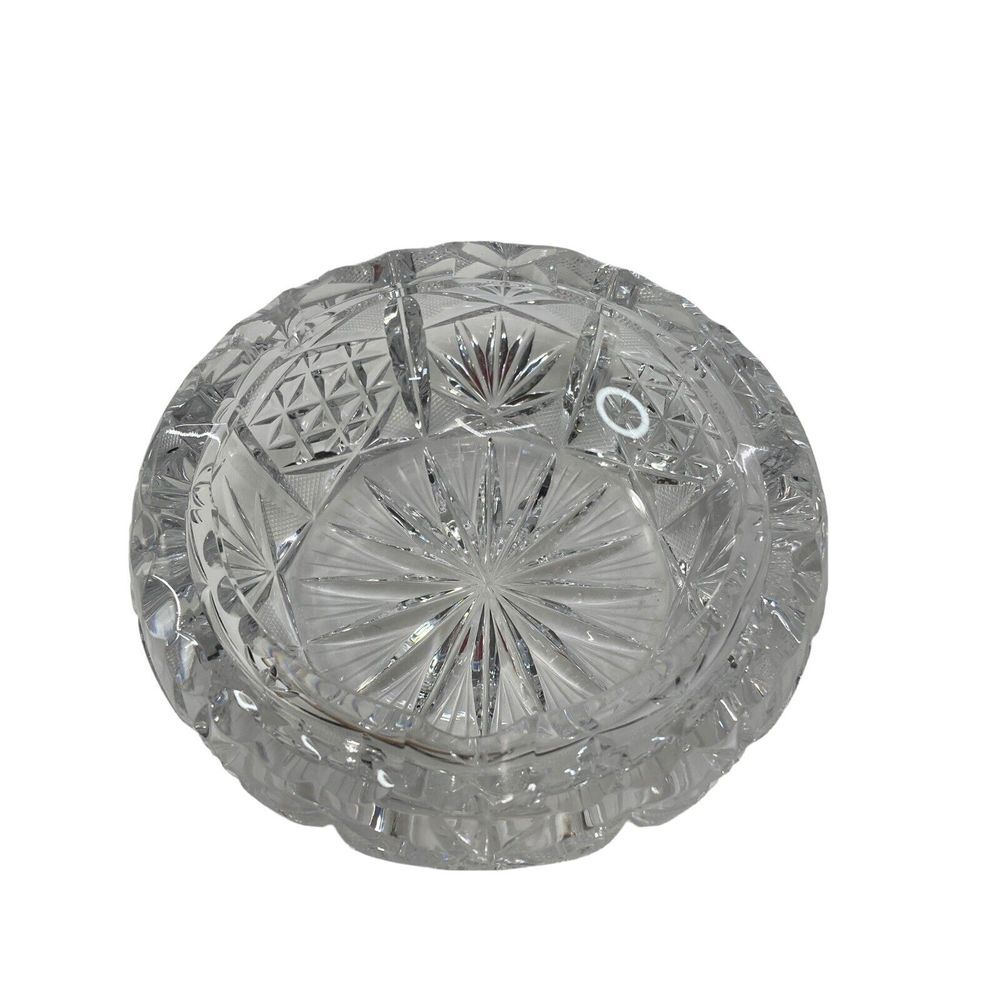 Old Ashtray Heavy Lead Crystal Cut Clear Glass  5" MCM Decor Vintage‎